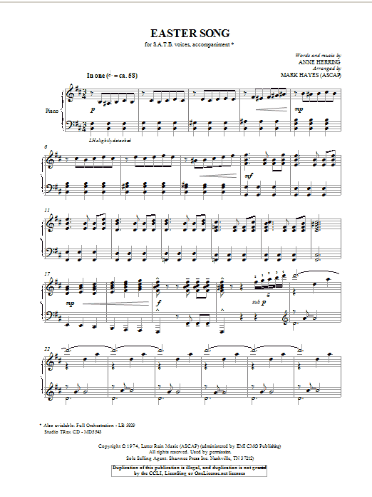 Anne Herring Easter Song Sheet Music Notes & Chords for SATB - Download or Print PDF Anne Herring Easter Song Sheet Music Notes & Chords for SATB - Download or Print PDF