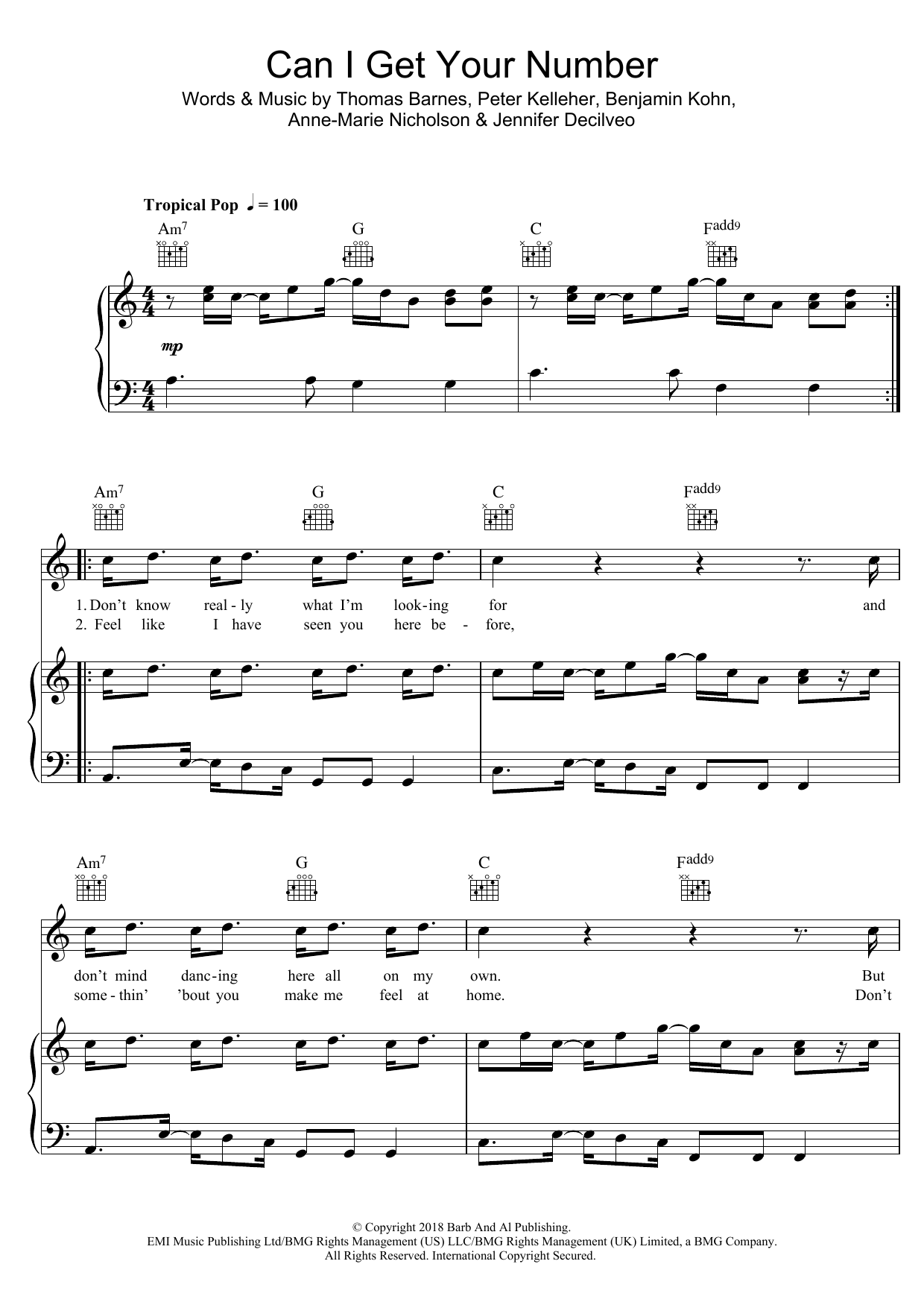 Anne-Marie Can I Get Your Number Sheet Music Notes & Chords for Piano, Vocal & Guitar (Right-Hand Melody) - Download or Print PDF