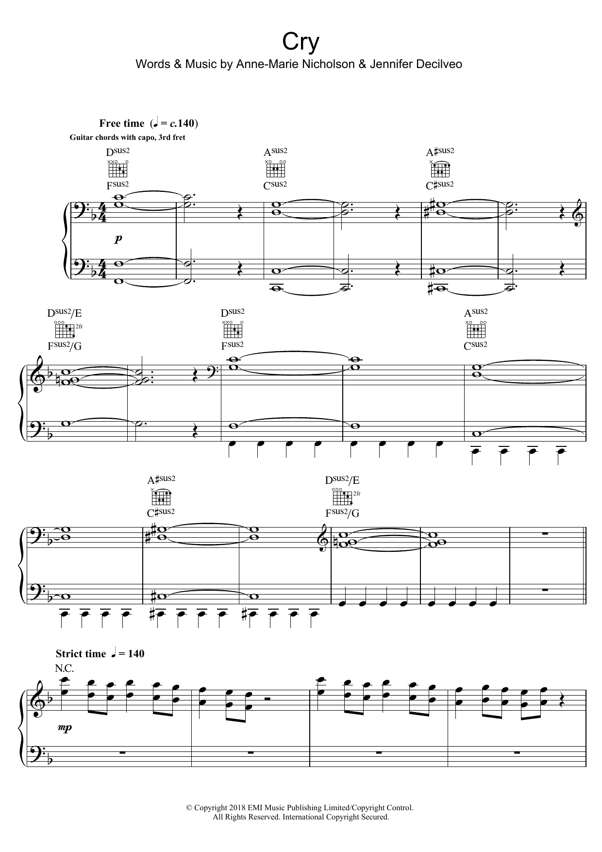 Anne-Marie Cry Sheet Music Notes & Chords for Piano, Vocal & Guitar (Right-Hand Melody) - Download or Print PDF