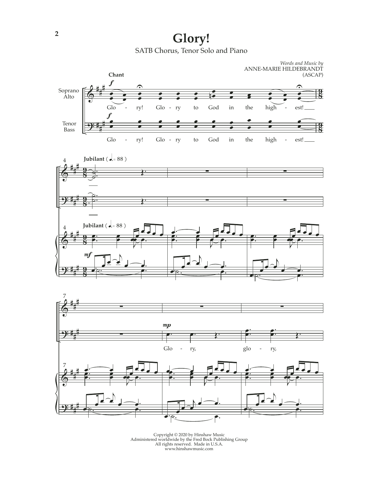 Anne-Marie Hildebrandt Glory! Sheet Music Notes & Chords for SATB Choir - Download or Print PDF