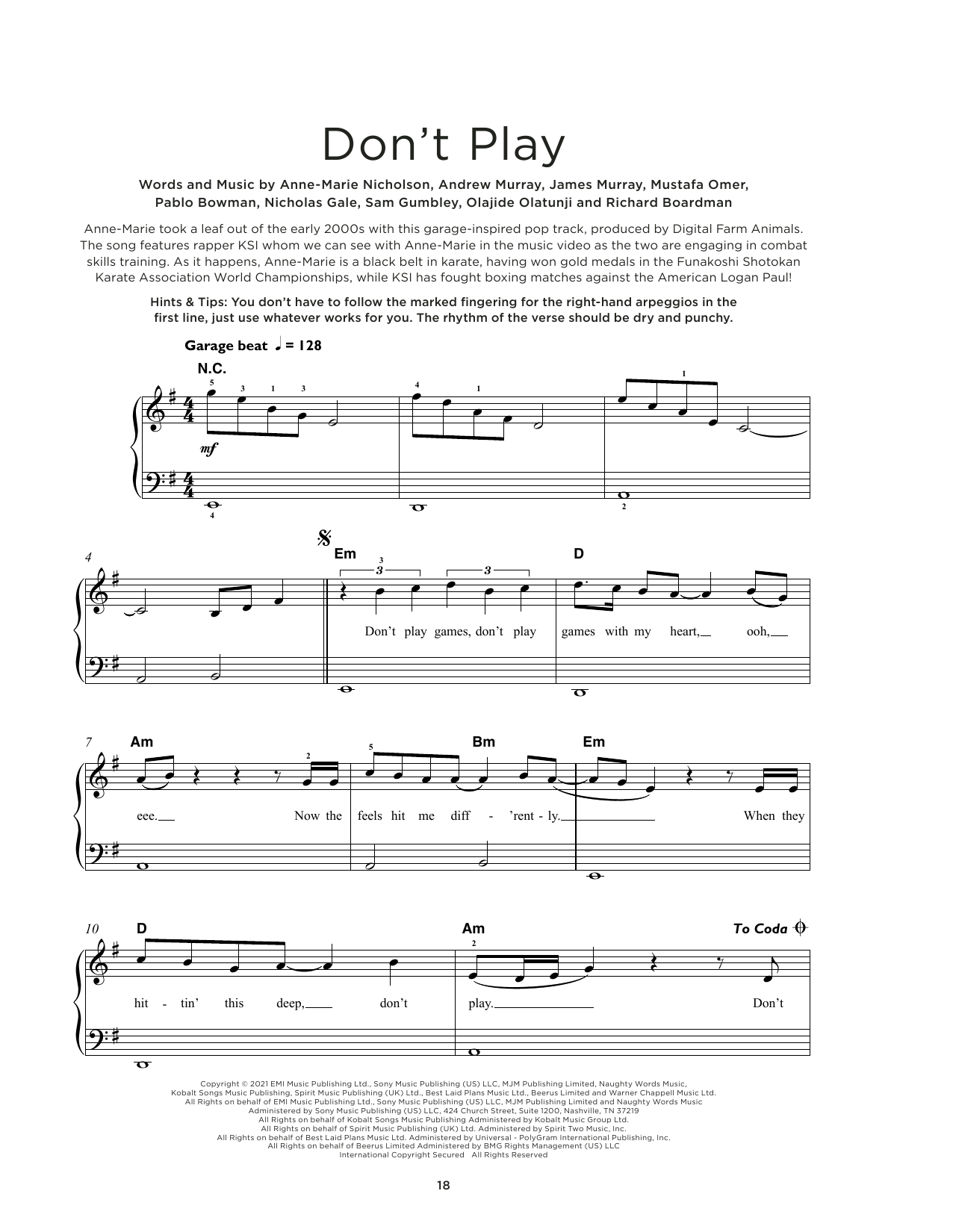 Anne-Marie, KSI and Digital Farm Animals Don't Play Sheet Music Notes & Chords for Really Easy Piano - Download or Print PDF