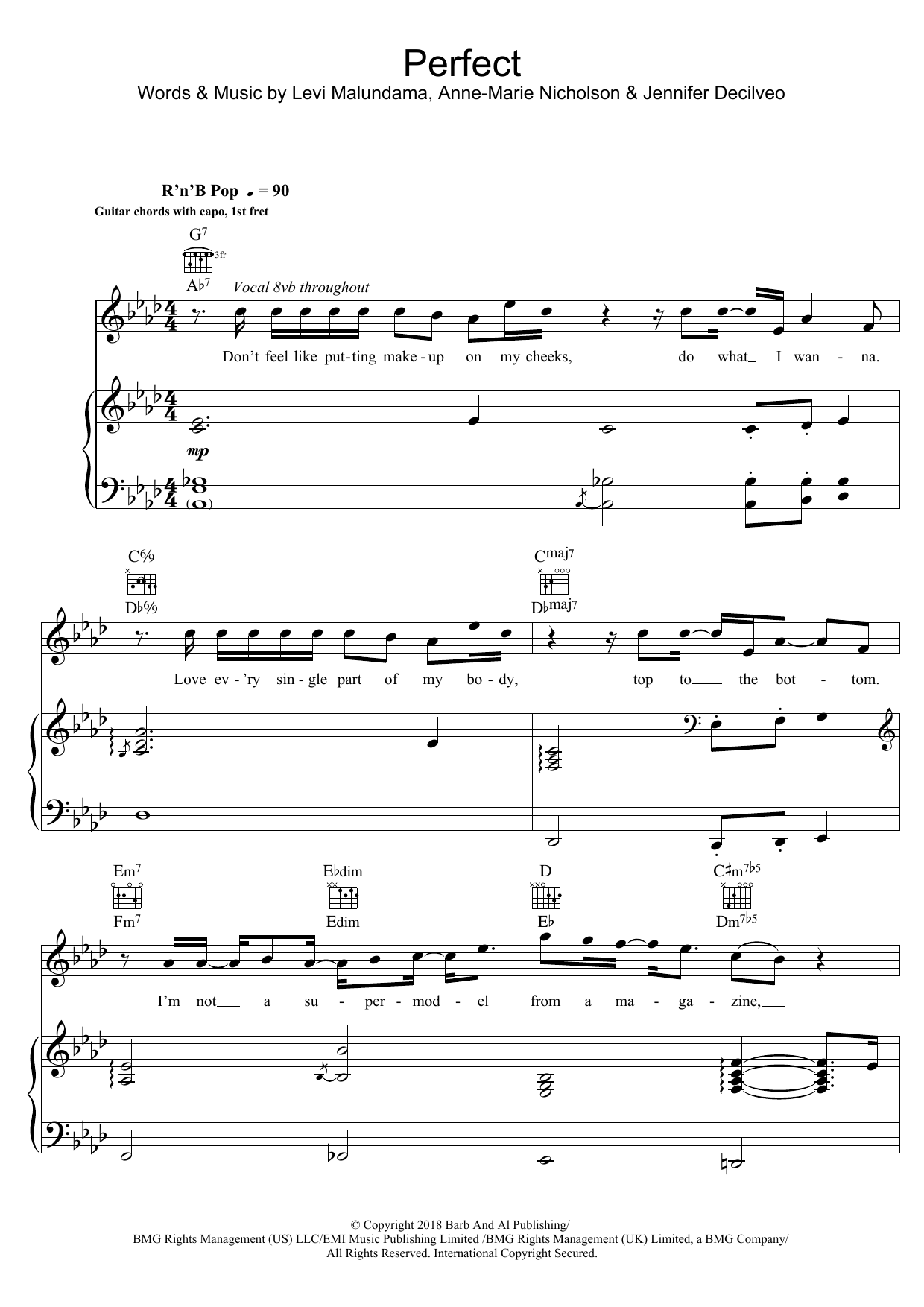 Anne-Marie Perfect Sheet Music Notes & Chords for Piano, Vocal & Guitar (Right-Hand Melody) - Download or Print PDF