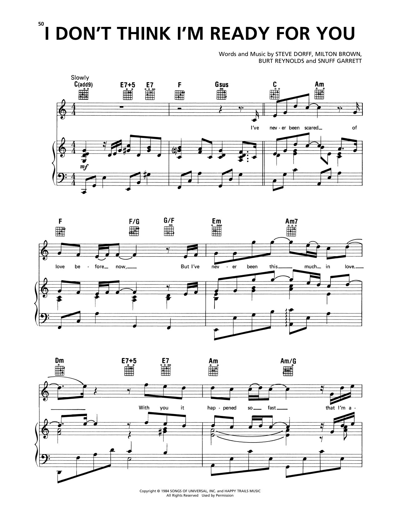 Anne Murray I Don't Think I'm Ready For You Sheet Music Notes & Chords for Piano, Vocal & Guitar Chords (Right-Hand Melody) - Download or Print PDF