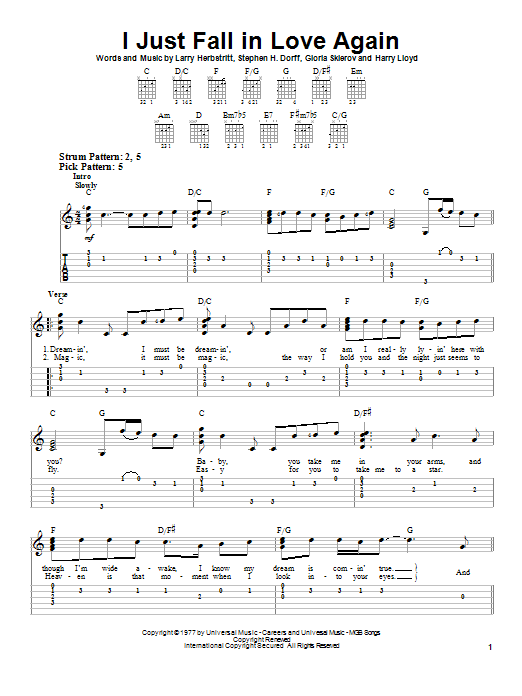 Anne Murray I Just Fall In Love Again Sheet Music Notes & Chords for Melody Line, Lyrics & Chords - Download or Print PDF