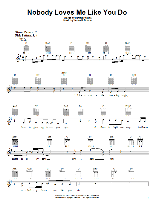 Anne Murray Nobody Loves Me Like You Do Sheet Music Notes & Chords for Guitar with strumming patterns - Download or Print PDF