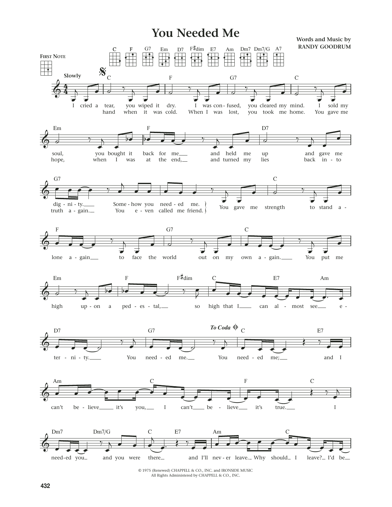 Anne Murray You Needed Me (from The Daily Ukulele) (arr. Jim Beloff) Sheet Music Notes & Chords for Ukulele - Download or Print PDF