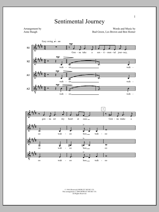 Anne Raugh Sentimental Journey Sheet Music Notes & Chords for Choral - Download or Print PDF