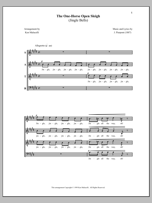 Anne Raugh The One-Horse Open Sleigh (Jingle Bells) Sheet Music Notes & Chords for Choral - Download or Print PDF