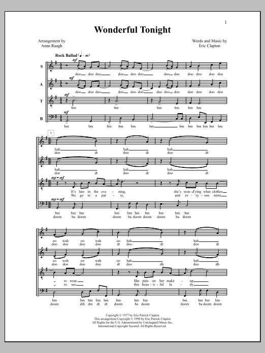 Anne Raugh Wonderful Tonight Sheet Music Notes & Chords for Choral - Download or Print PDF