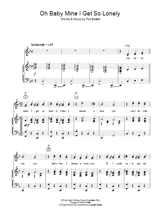 Anne Shelton Oh, Baby Mine (I Get So Lonely) Sheet Music Notes & Chords for Piano, Vocal & Guitar (Right-Hand Melody) - Download or Print PDF