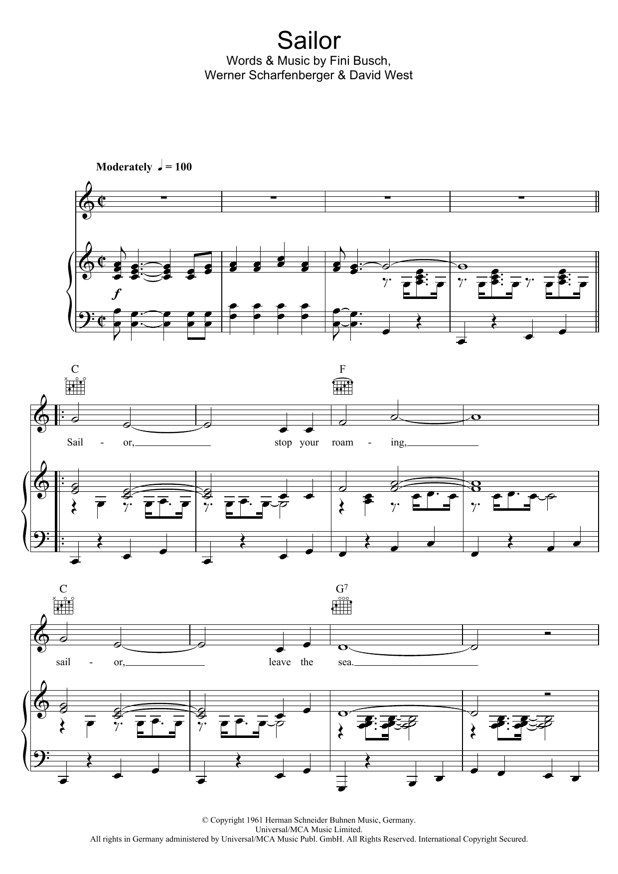 Anne Shelton Sailor Sheet Music Notes & Chords for Piano, Vocal & Guitar (Right-Hand Melody) - Download or Print PDF