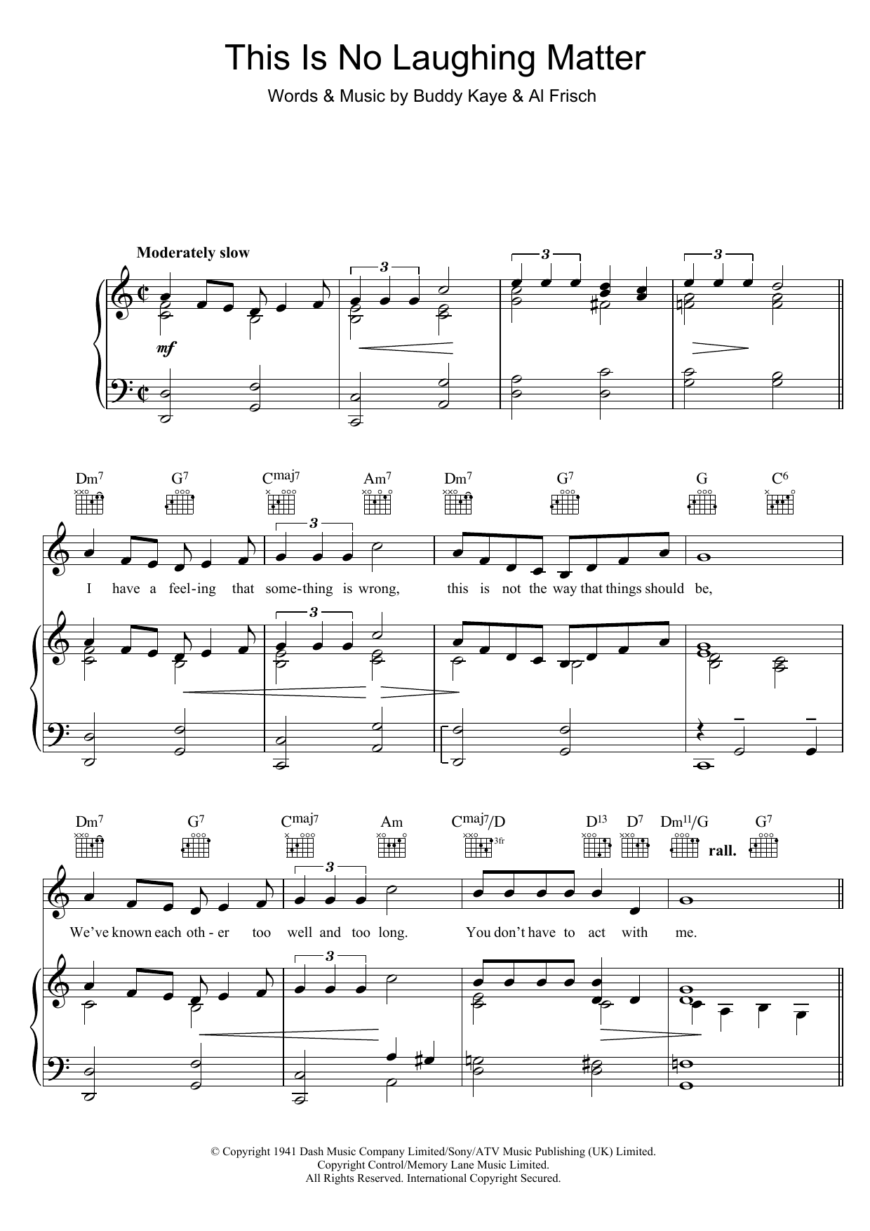 Anne Shelton This Is No Laughing Matter Sheet Music Notes & Chords for Piano, Vocal & Guitar (Right-Hand Melody) - Download or Print PDF