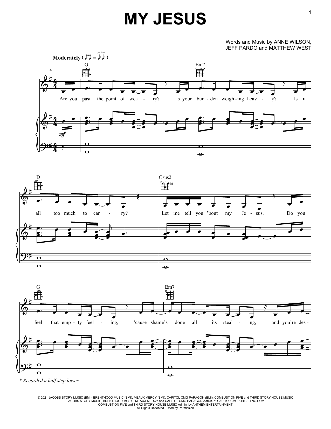 Anne Wilson My Jesus Sheet Music Notes & Chords for Easy Piano - Download or Print PDF