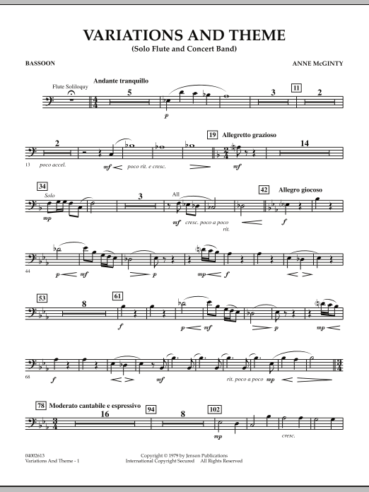 Variations And Theme (for Flute Solo And Band) - Bassoon sheet music