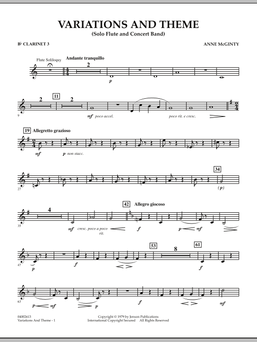 Variations And Theme (for Flute Solo And Band) - Bb Clarinet 3 sheet music