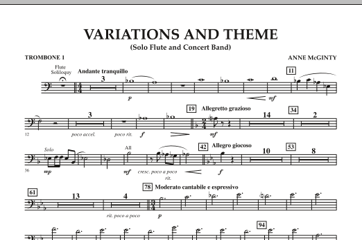 Variations And Theme (for Flute Solo And Band) - Trombone 1 sheet music
