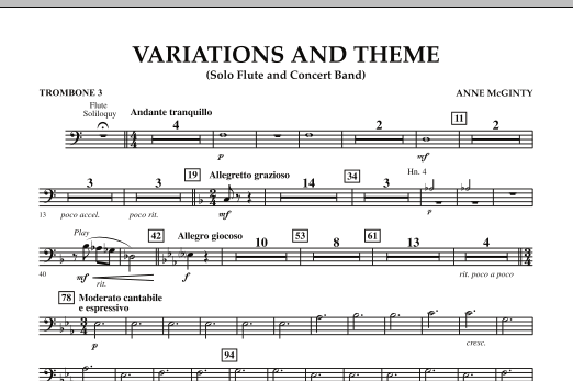 Variations And Theme (for Flute Solo And Band) - Trombone 3 sheet music