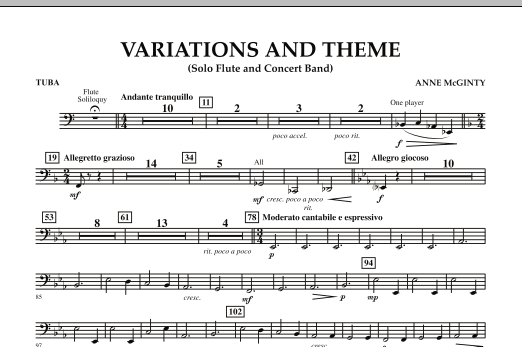 Variations And Theme (for Flute Solo And Band) - Tuba sheet music