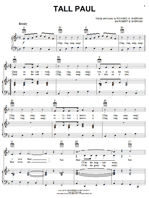 Annette Funicello Tall Paul Sheet Music Notes & Chords for Piano, Vocal & Guitar (Right-Hand Melody) - Download or Print PDF Annette Funicello Tall Paul Sheet Music Notes & Chords for Piano, Vocal & Guitar (Right-Hand Melody) - Download or Print PDF