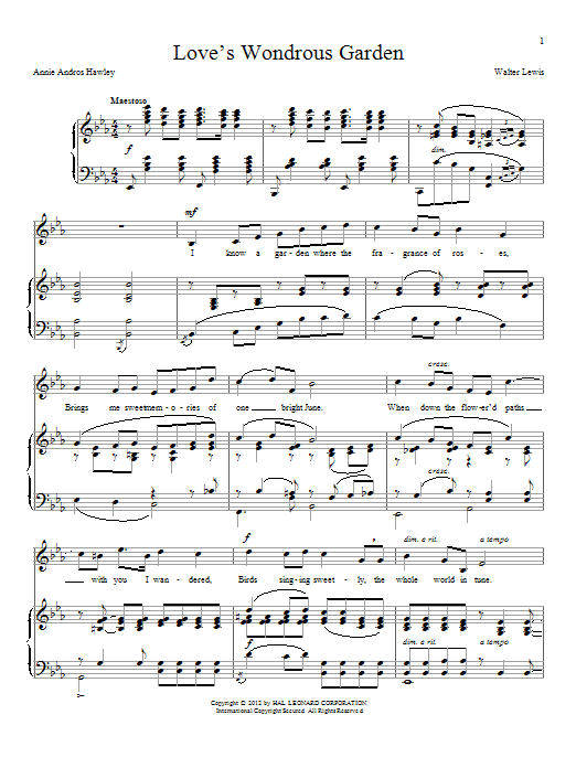 Annie Andros Hawley Love's Wondrous Garden Sheet Music Notes & Chords for Piano & Vocal - Download or Print PDF