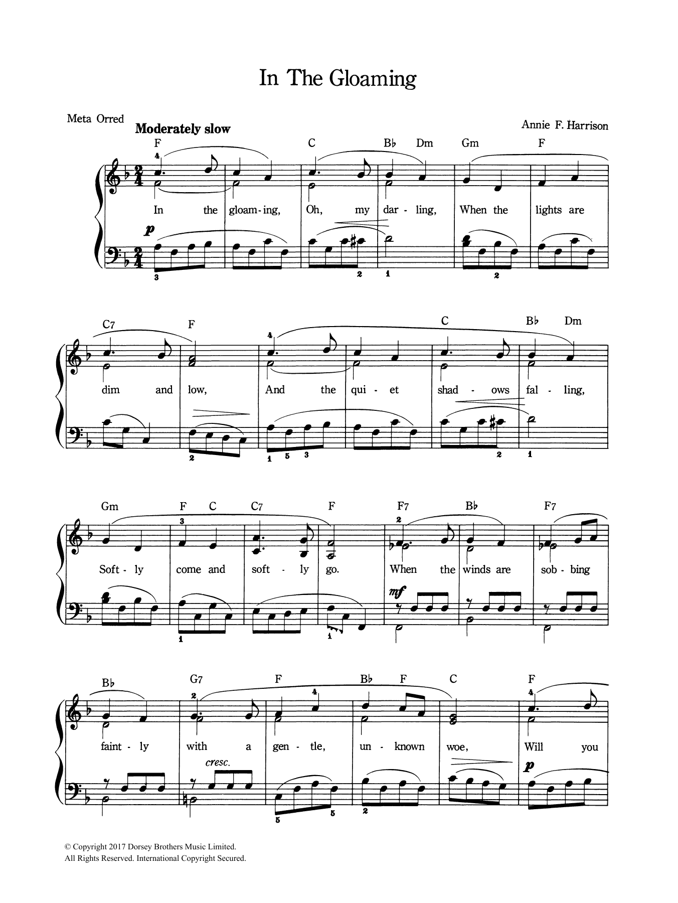 Annie F. Harrison In The Gloaming Sheet Music Notes & Chords for Piano & Vocal - Download or Print PDF