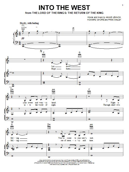 Annie Lennox Into The West (from The Lord Of The Rings: The Return Of The King) Sheet Music Notes & Chords for Alto Saxophone - Download or Print PDF