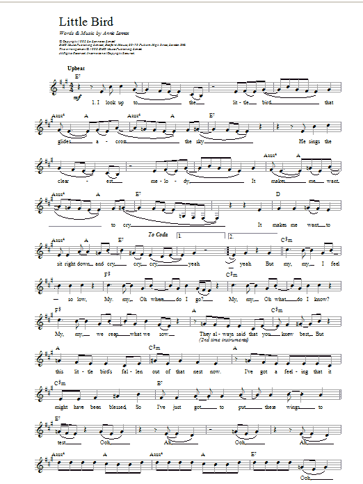 Annie Lennox Little Bird Sheet Music Notes & Chords for Flute - Download or Print PDF