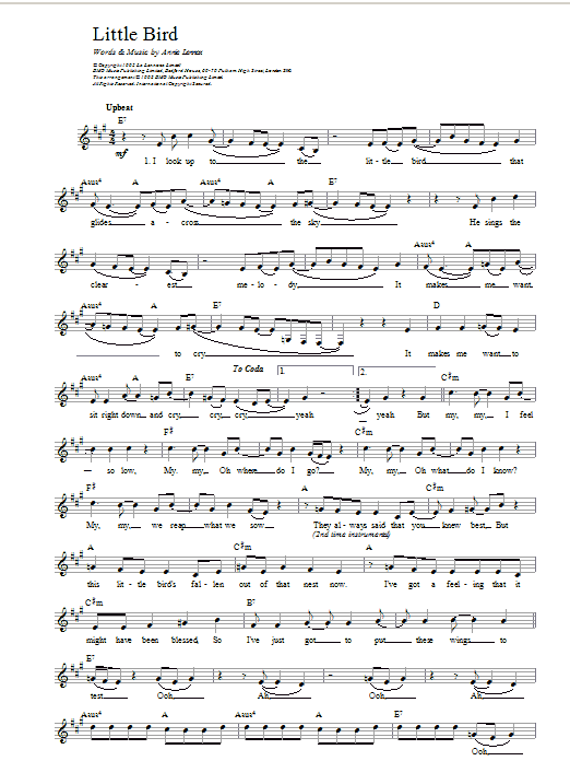 Annie Lennox Little Bird Sheet Music Notes & Chords for Alto Saxophone - Download or Print PDF