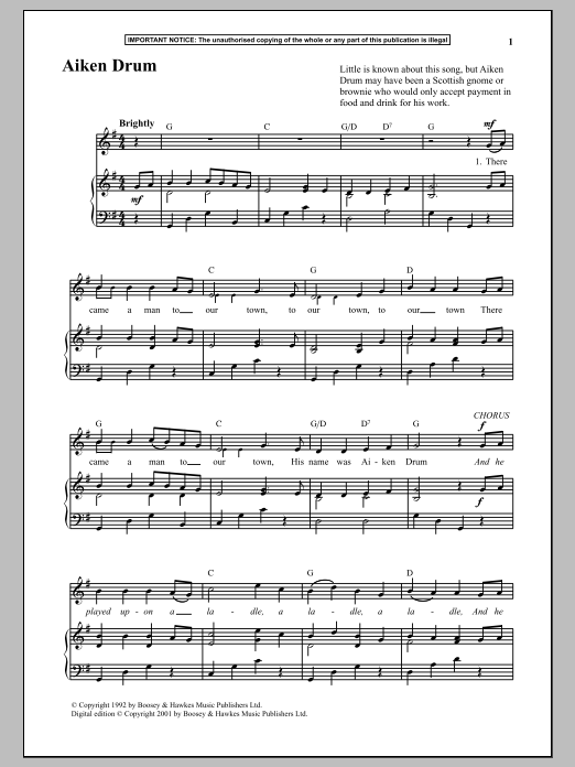 Anonymous Aiken Drum Sheet Music Notes & Chords for Piano - Download or Print PDF