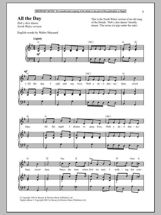 All The Day (North Wales Version) sheet music