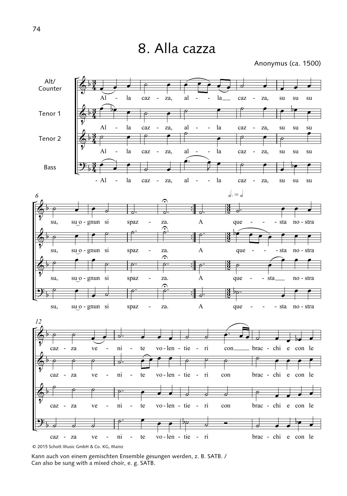 Anonymous Alla cazza Sheet Music Notes & Chords for Choir - Download or Print PDF