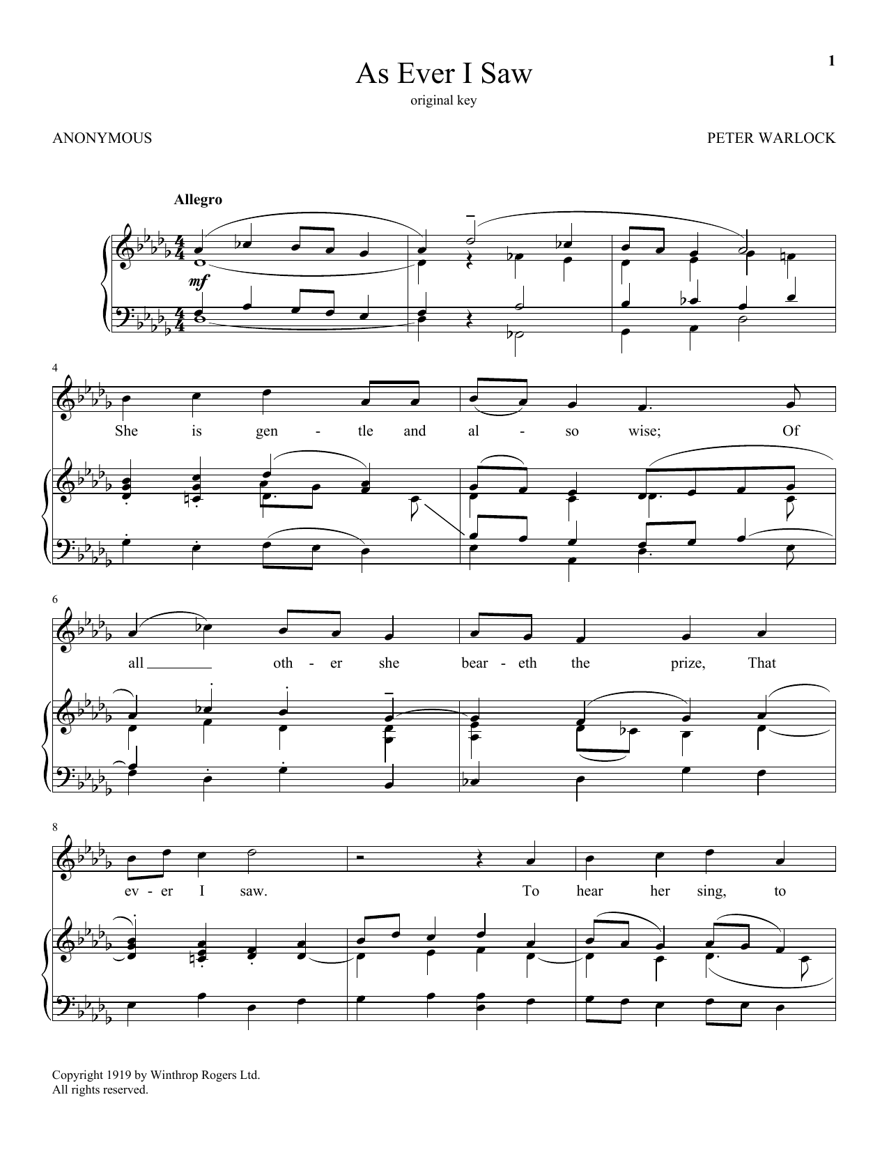 Anonymous As Ever I Saw Sheet Music Notes & Chords for Piano & Vocal - Download or Print PDF