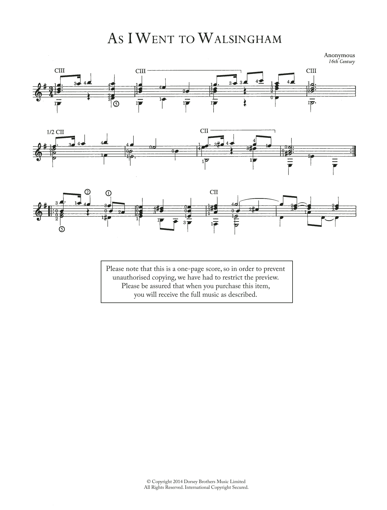 Anonymous As I Went To Walsingham Sheet Music Notes & Chords for Guitar - Download or Print PDF