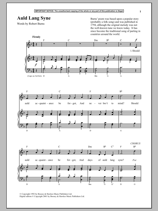 Anonymous Auld Lang Syne Sheet Music Notes & Chords for Piano - Download or Print PDF
