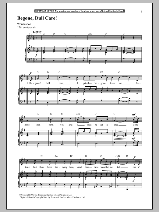 Anonymous Begone, Dull Care! Sheet Music Notes & Chords for Piano - Download or Print PDF