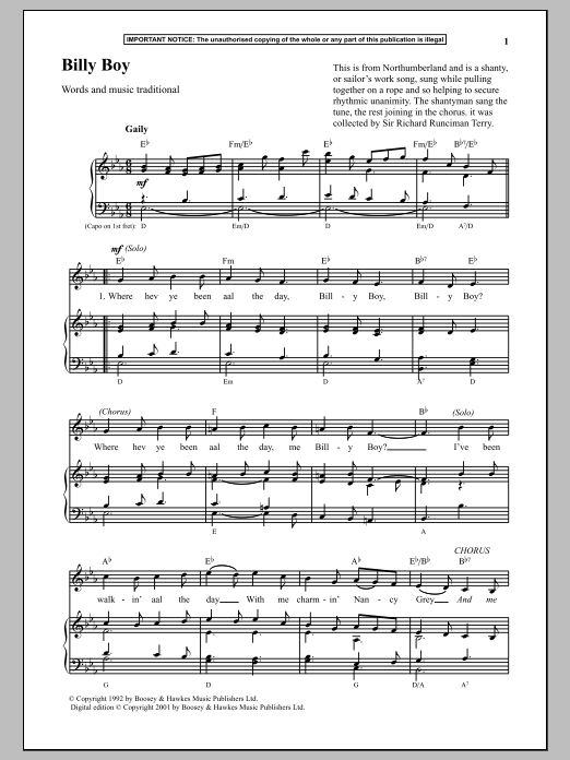 Anonymous Billy Boy Sheet Music Notes & Chords for Piano - Download or Print PDF