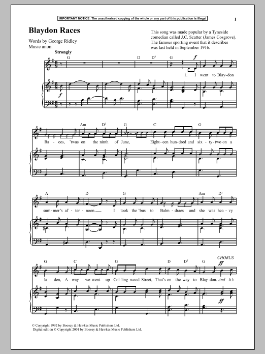 Anonymous Blaydon Races Sheet Music Notes & Chords for Piano - Download or Print PDF