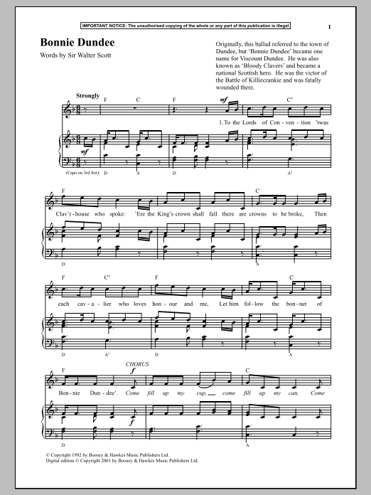 Anonymous Bonnie Dundee Sheet Music Notes & Chords for Piano - Download or Print PDF