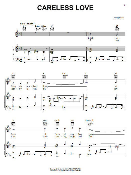 Anonymous Careless Love Sheet Music Notes & Chords for Piano, Vocal & Guitar (Right-Hand Melody) - Download or Print PDF