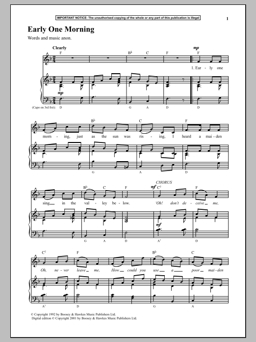 Preview Anonymous Early One Morning Jazz sheet music, notes and chords for Piano, SKU: 18823 sheet music, piano notes, chords, guitar tabs, score, transpose, transcribe, how to play, guide, download, learn, tutorial, progression, song, artist, awards, billboard, mtv, vh1, tour, single, album, release