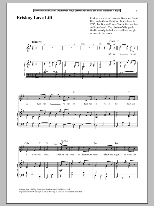 Anonymous Eriskay Love Lilt Sheet Music Notes & Chords for Piano - Download or Print PDF