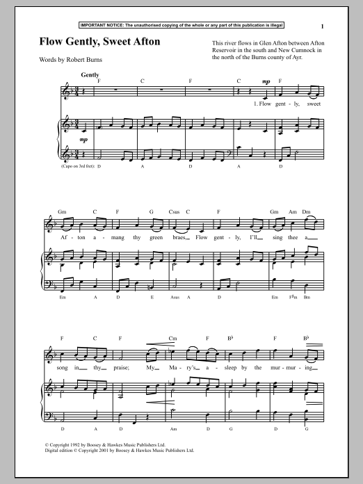 Anonymous Flow Gently, Sweet Afton Sheet Music Notes & Chords for Piano - Download or Print PDF