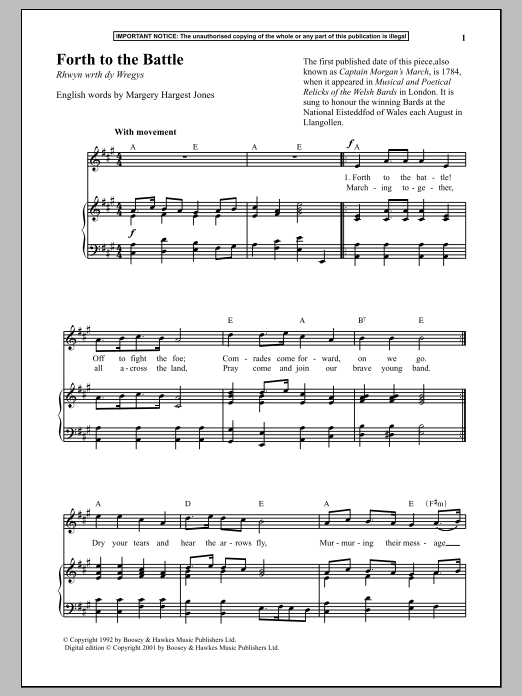 Anonymous Forth To The Battle Sheet Music Notes & Chords for Piano - Download or Print PDF
