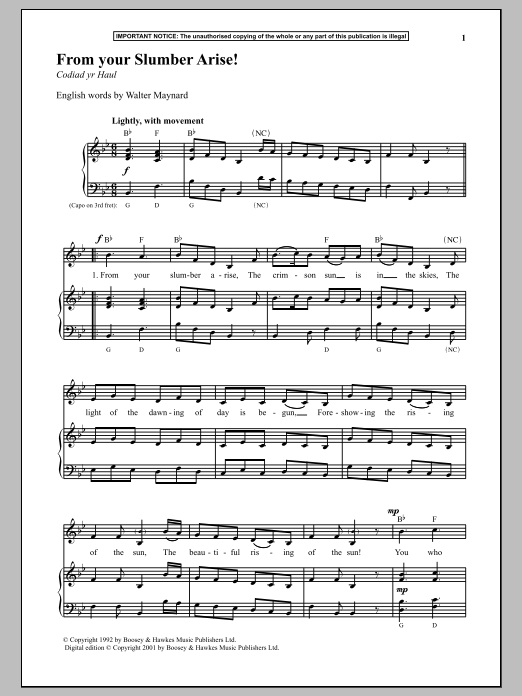 Anonymous From Your Slumber Arise! Sheet Music Notes & Chords for Piano - Download or Print PDF