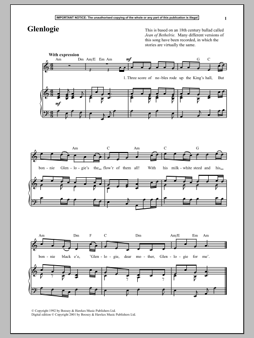 Anonymous Glenlogie Sheet Music Notes & Chords for Piano - Download or Print PDF