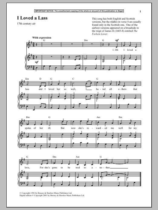 Preview Anonymous I Loved A Lass Unclassified sheet music, notes and chords for Piano, SKU: 89646 I Loved A Lass sheet music