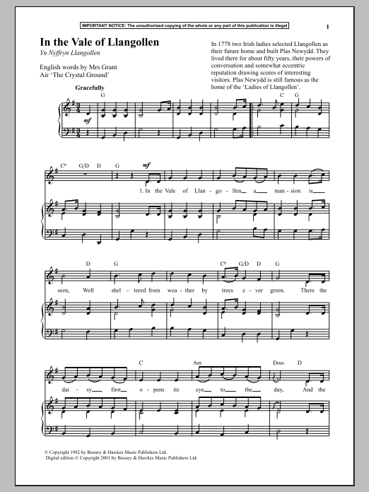 Anonymous In The Vale Of Llangollen Sheet Music Notes & Chords for Piano - Download or Print PDF