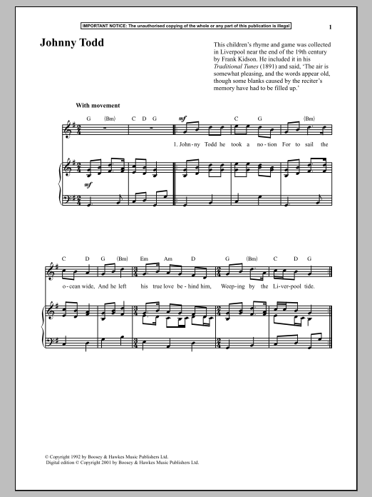 Anonymous Johnny Todd Sheet Music Notes & Chords for Piano - Download or Print PDF