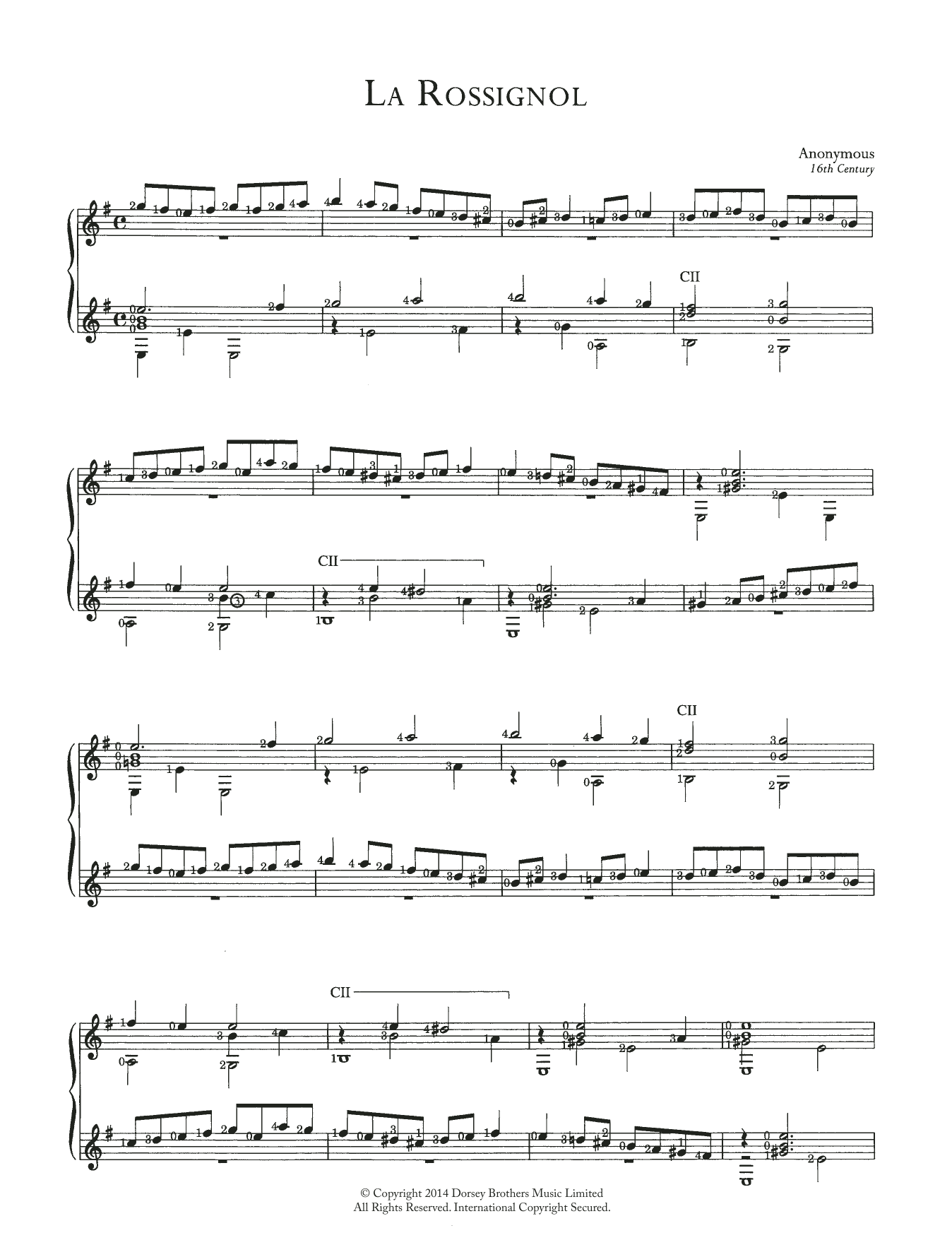 Anonymous La Rossignol Sheet Music Notes & Chords for Guitar - Download or Print PDF