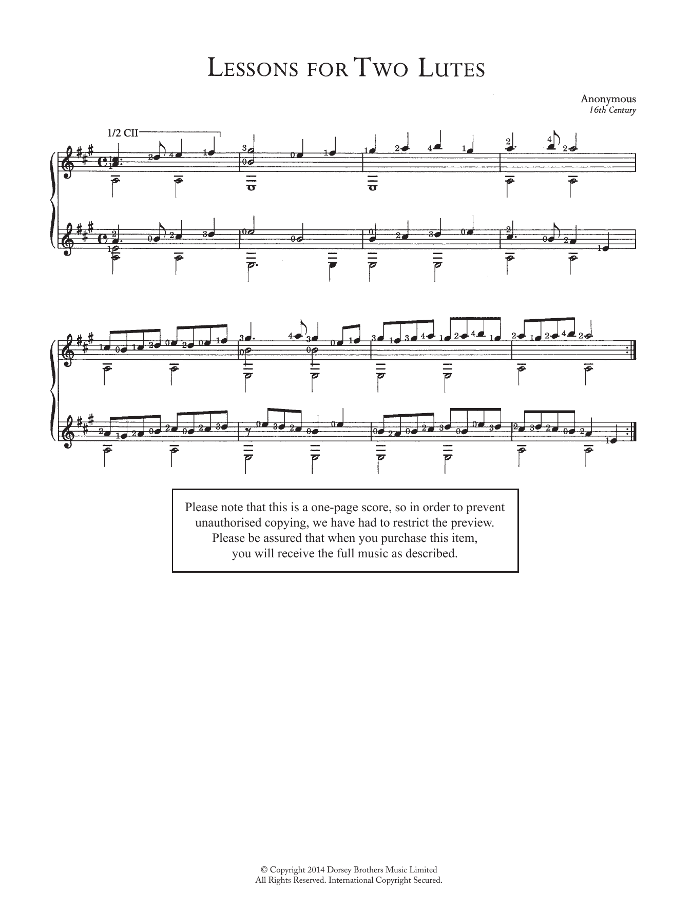 Anonymous Lessons For Two Lutes Sheet Music Notes & Chords for Guitar - Download or Print PDF